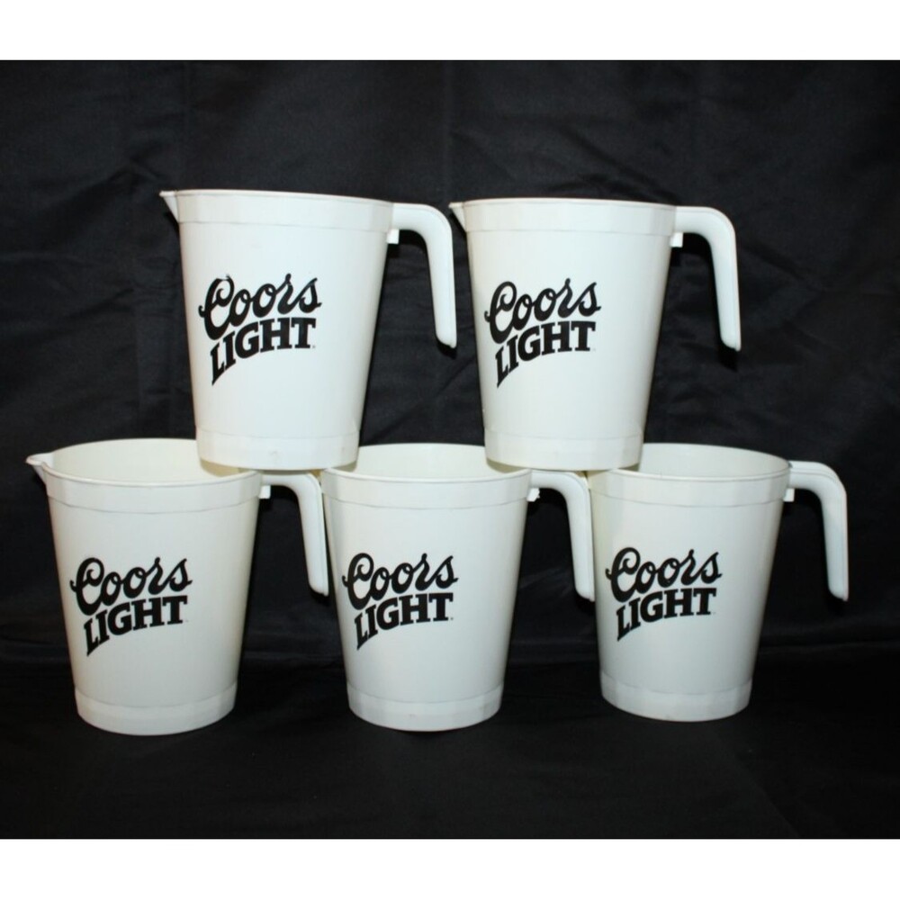 Coors Light White Beer Pitchers 6.5 inch Plastic Barware Drink Jug Set Of 5